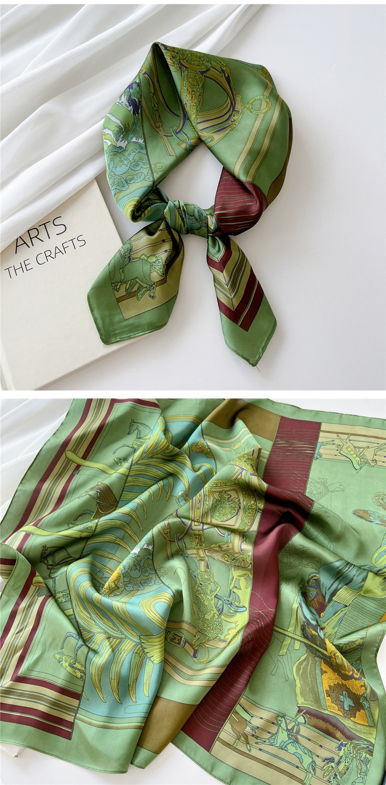 Women's Simple Style Color Block Satin Printing Silk Scarf display picture 36