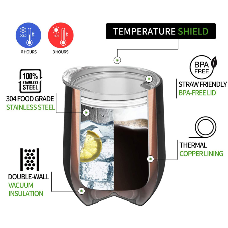 Copa de cáscara de huevo de suministro directo transfronterizo 304 de acero inoxidable de doble capa 12oz de plástico rociado taza de huevo aislado de café tinto copa de vino al por mayor