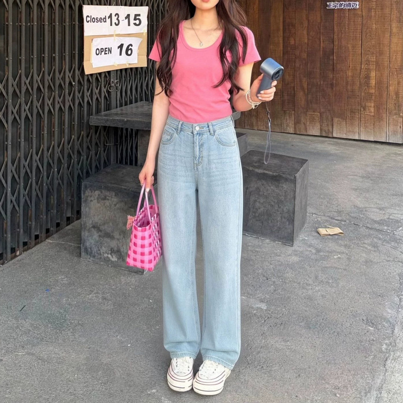 Summer Magic Pants! Ultra-Thin Lyocell Denim Wide-Leg Pants for Women, Summer Petite Tencel Cropped Straight Pants
