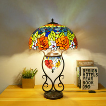 桌面創意藝術宿舍燈復古彩色玻璃蒂凡尼燈歐美式彩色卧室台燈
