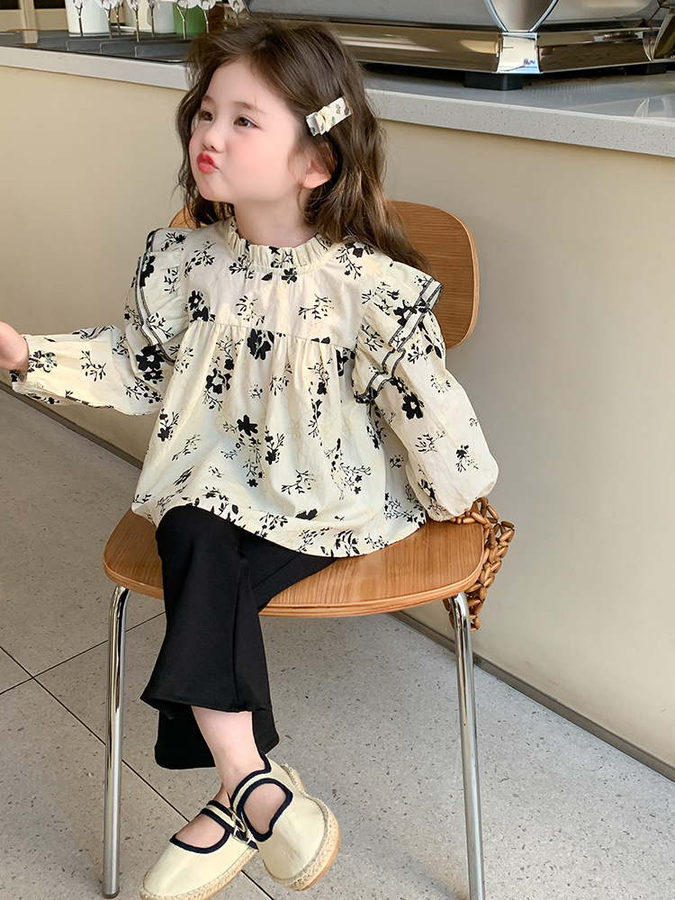 Camisas de niñas de flores extranjeras camisa de manga larga primavera y otoño 2025 nueva ropa de primavera chaqueta infantil ropa de primavera para niños