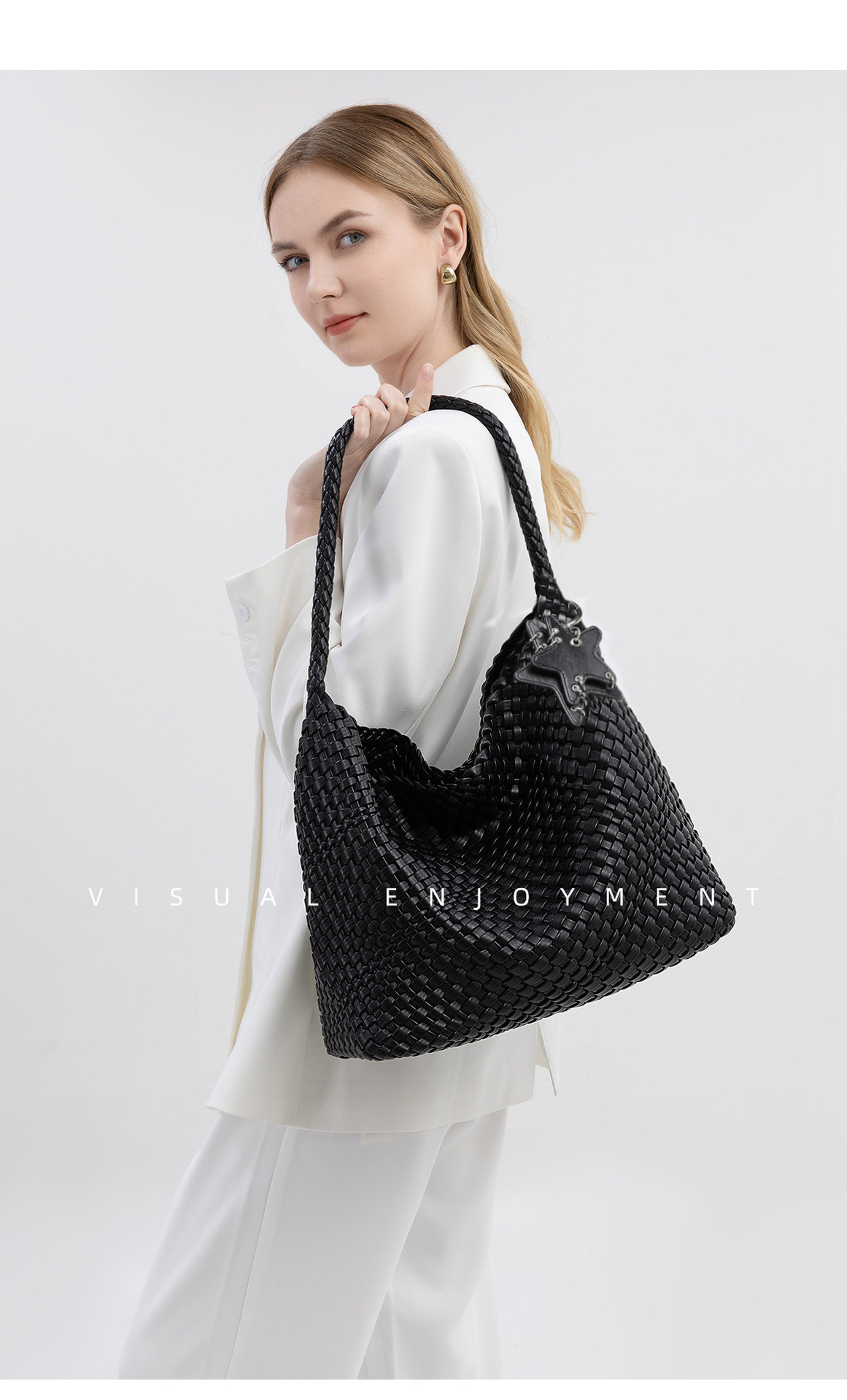Túi tote vải dệt nữ cỡ lớn đi làm kiểu mới — đen chi tiết 8
