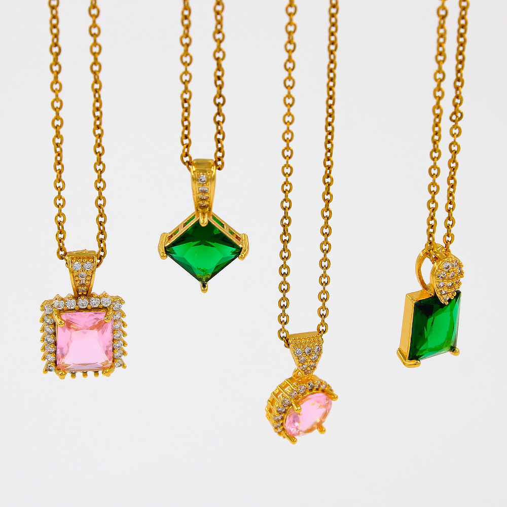 Fashion Square Stainless Steel Plating Inlay Zircon Pendant Necklace 1 Piece