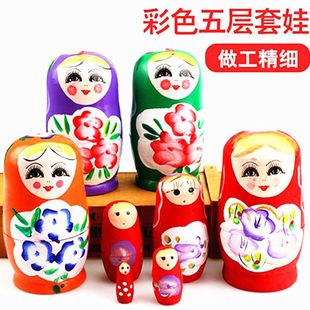 Douyin Wooden Russian Matryoshka Doll 5-Layer Colorfulful Kidsren's Doll Toy for Girls and Kidsren's Birthday Gifts