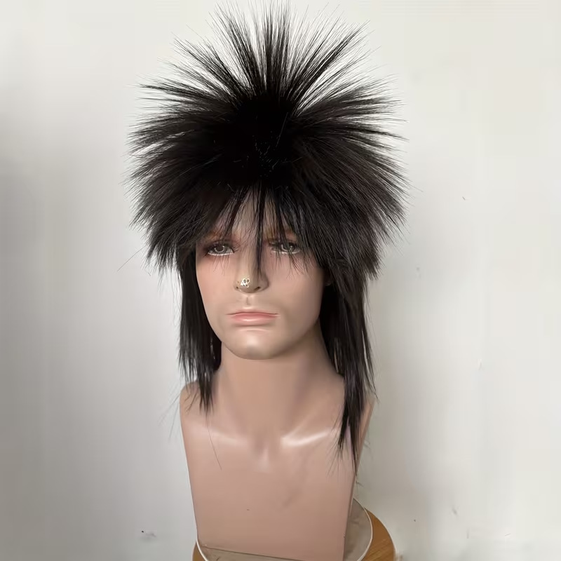 Cross-Border European and American 80S-Style Black Fish Wig, Unisex Style for Both Men and Women, Halloween Punk Rock Wig Headgear Cross-Border European and American 80S-Style Black Fish Wig, Unisex Style for Both Men and Women, Halloween Punk Rock Wig Headgear