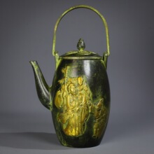仿古古玩收藏铜茶壶酒壶八仙人物茶壶青铜色鎏金装饰把玩代发批发