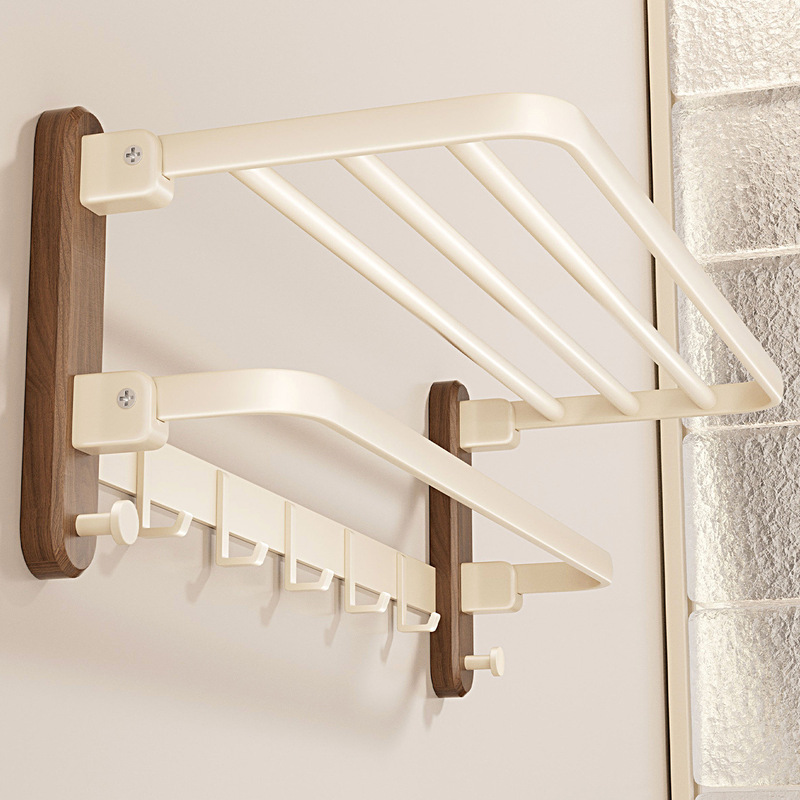 High-Quality Walnut Bathroom Towel Rack, No-Drill Integrated Hanging Rack Set, Bathroom Shelf, Storage Rack, Towel Holder