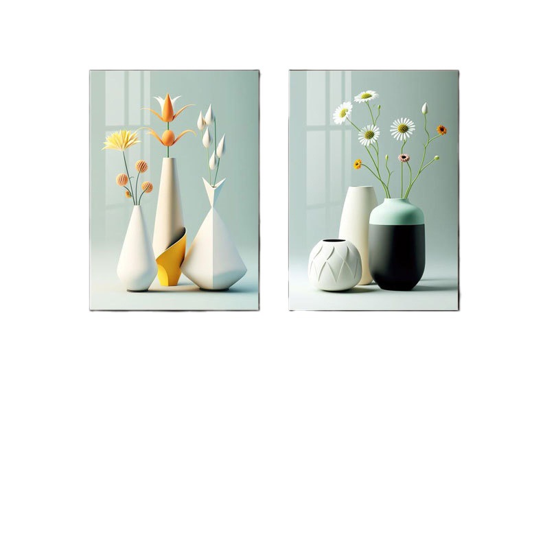 Dos pinturas decorativas mural mural comedor dormitorio pared de fondo porcelana de cristal de lujo simple nórdica moderna pintura muerta