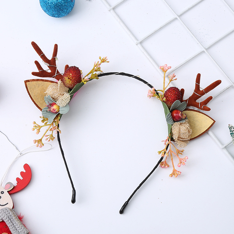 Navidad tocado diadema Nueva simulación Antler diadema Navidad diadema niños flor tocado DIY Navidad tocado