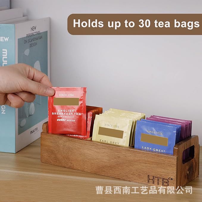 Cross-Border Hot-Selling Wooden Tea Bag and Coffee Bag Storage Box, Solid Wood Living Room Storage Organizer, Wooden Tea Bag Storage Box