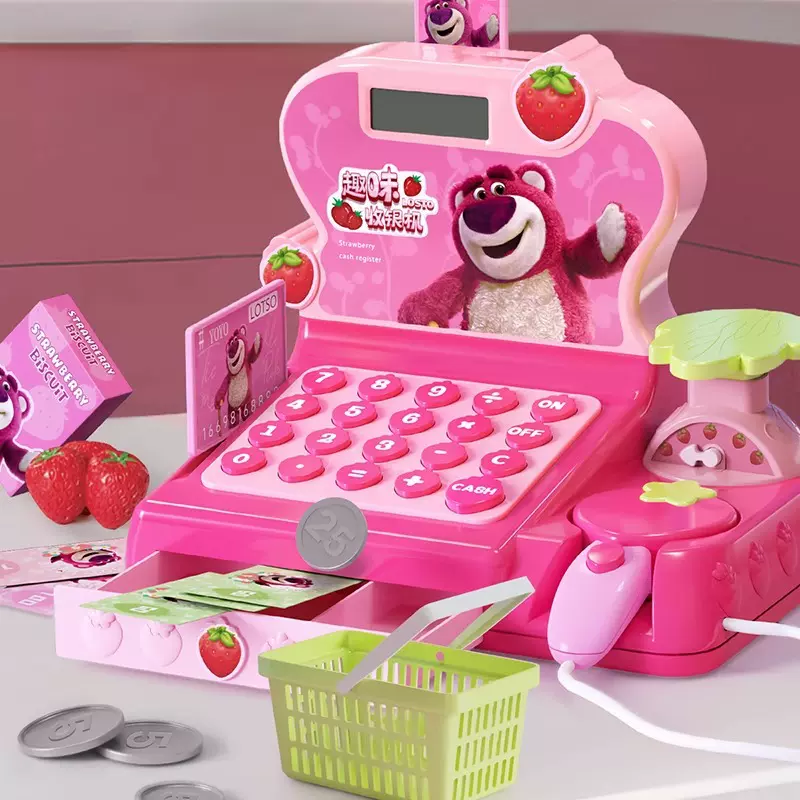 迪士尼正品草莓熊趣味仿真收银机幼儿园儿童过家家家用益智玩具