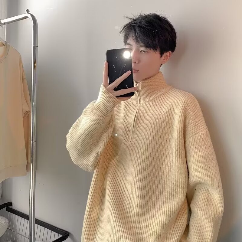 2024 nuevo overcoat de punto de cuello redondo de tendencia masculina de otoño y invierno de tamaño grande suéter de alto nivel de viento perezoso