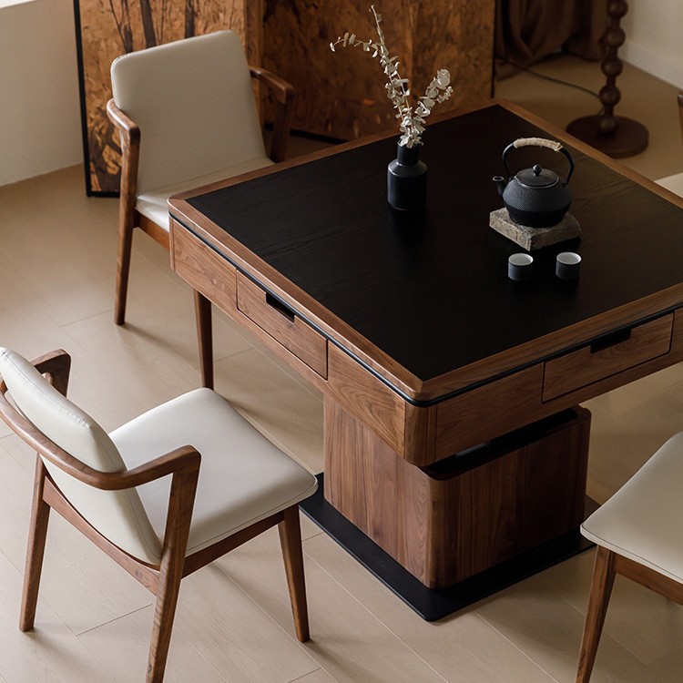 Mesa de centro de elevación multifuncional, mesa de mahjong, máquina de mahjong de madera maciza automática integrada, mesa de comedor, madera de nogal negro de América del Norte de doble uso