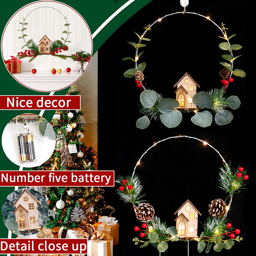 New Christmas simulation berry party supplies luminous house flower wreath decoration door hanging_voghion.com