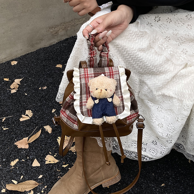 Escuela de viento jardín de infantes mochila de bebés caricatura lindo oso para niños y niñas 2025 nueva mochila de encaje para niños