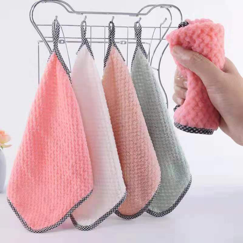 크로스보더 산호벨벳 설거지용 천, 두꺼운 손 닦는 수건, 보풀 없음, 기름 없음, 파인애플 무늬, 흡수성 좋은 주방용 설거지용 천