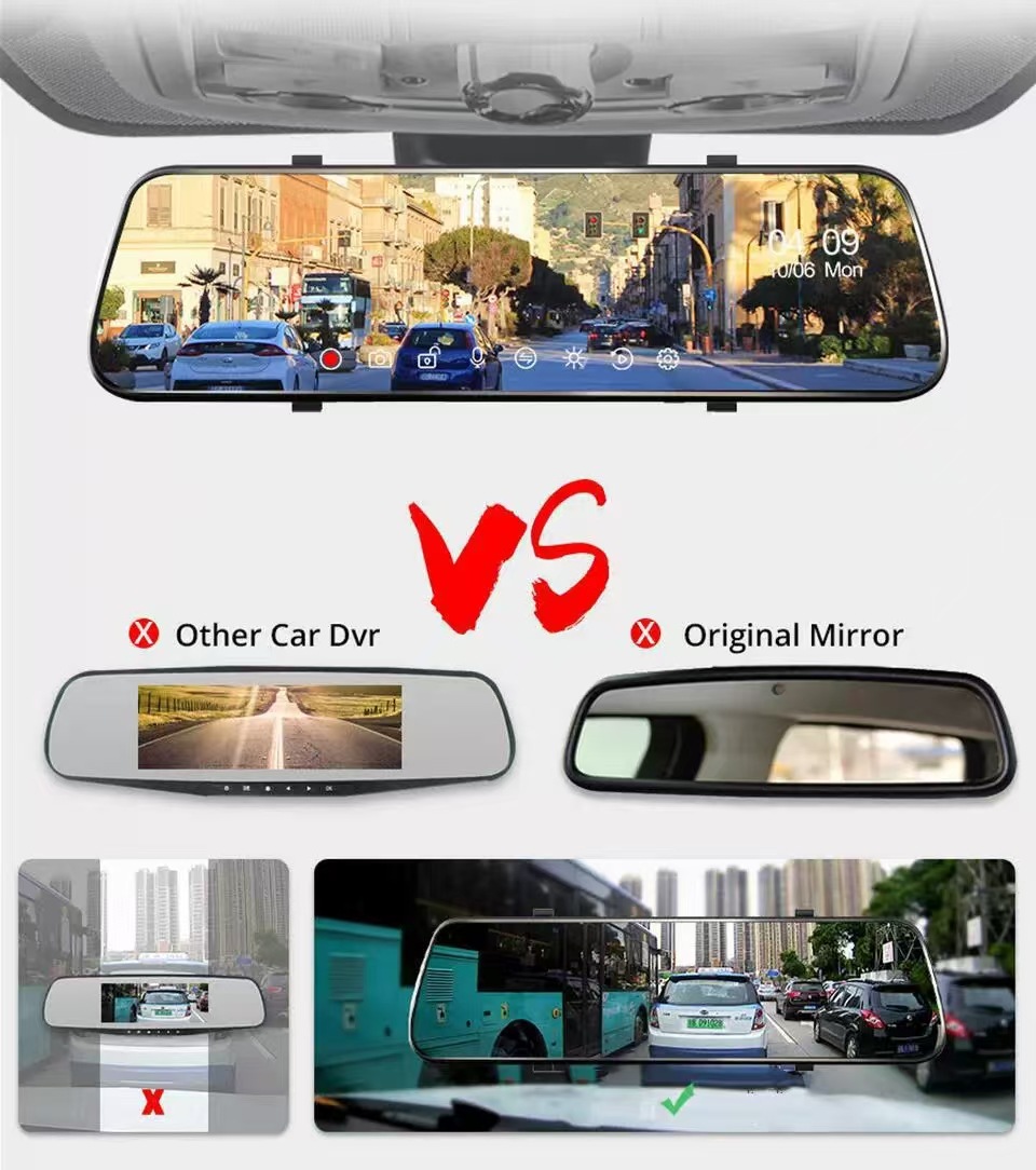 10 inch 3 lens streaming media rearview mirror front and rear lens car lens video HD night vision driving recorder
