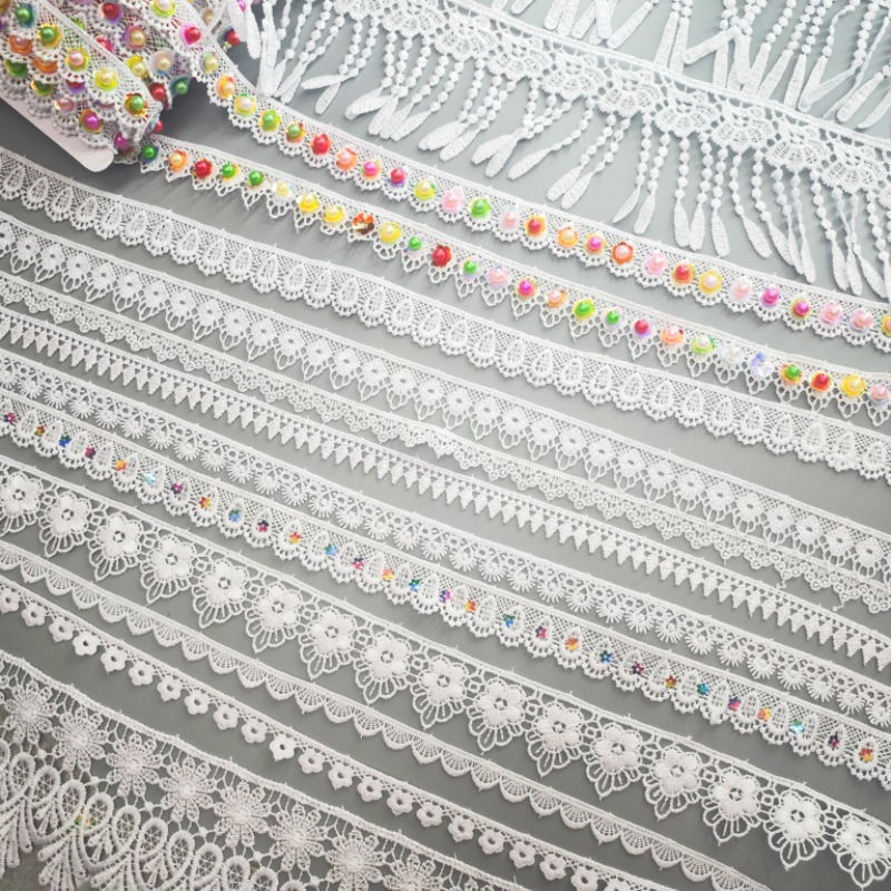 Acuado poliéster soluble en agua clavos de encaje cuentas accesorios de encaje DIY sombrero collar material de falda