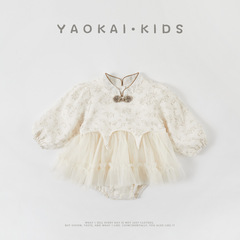 春秋新款嬰兒裙子禮服拼接假兩件新生兒包屁衣裙子寶寶衣服爬爬服