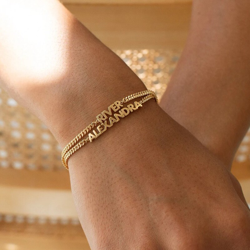 Cross-Border Hot Selling Customized Name Bracelet Cuban Chain Style Accessible Luxury Simple Christmas Gift European and American Pod Jewelry Factory