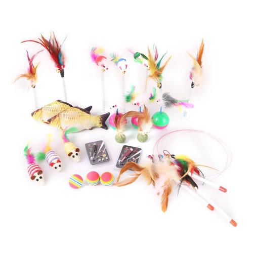 Catnip toys self-entertaining complete set steel wire feather cat wand mint ball suction mouse wind-up pet supplies