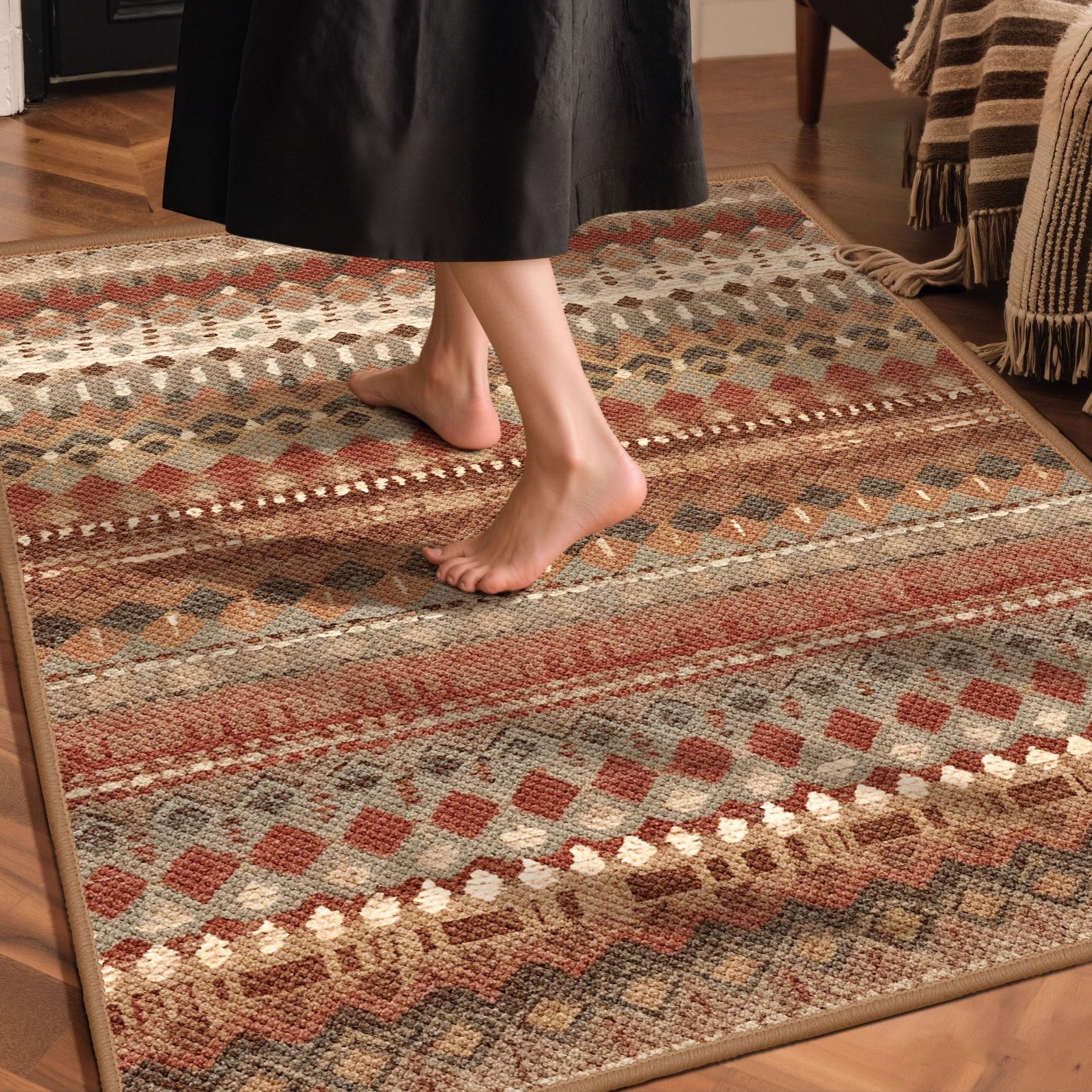 Medieval Style Entrance Door Floor Mats for Home Living Room and Bedroom Loop Velvet Anti-Slip and Stain-Resistant Floor Mats Dust Removal and Easy Care Carpets