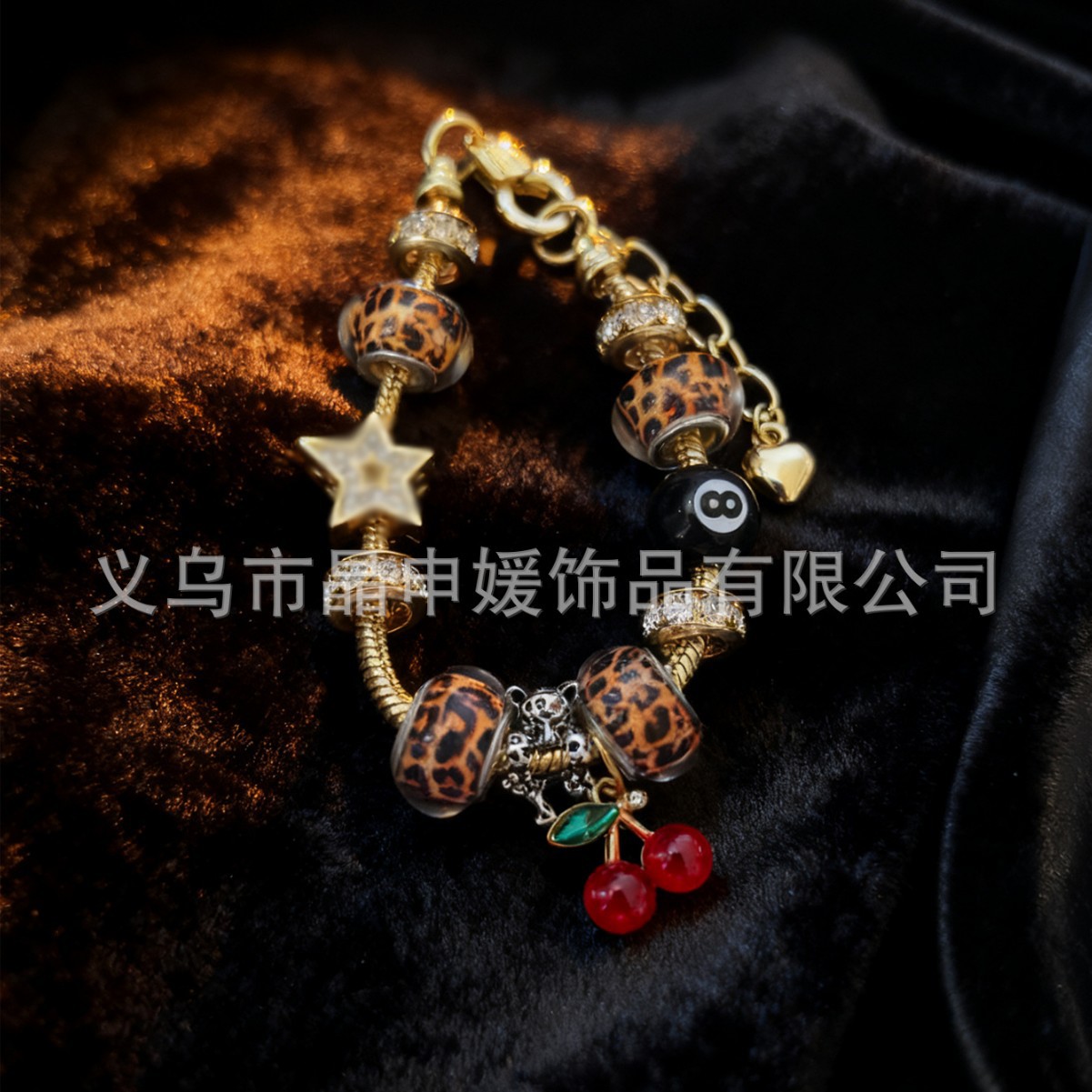 Pan Jia pulsera explotadora transfronteriza DIY cuentas pulsera estampado de cereza amor colgante negro ocho joyas de moda hermosas