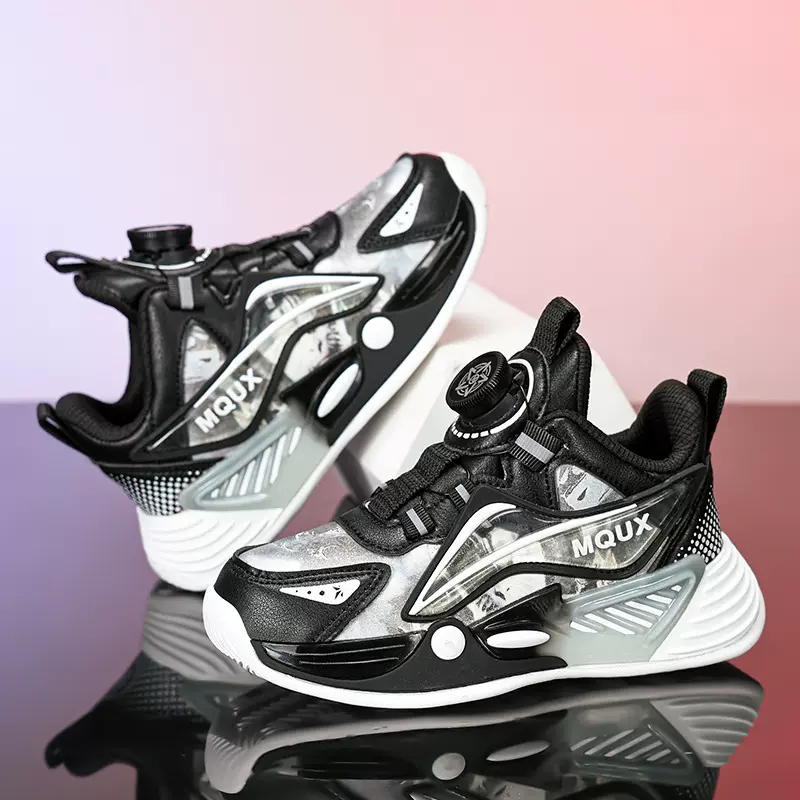 男童篮球鞋春秋季新款皮面防水儿童运动鞋摩擦有声音青少年实战鞋