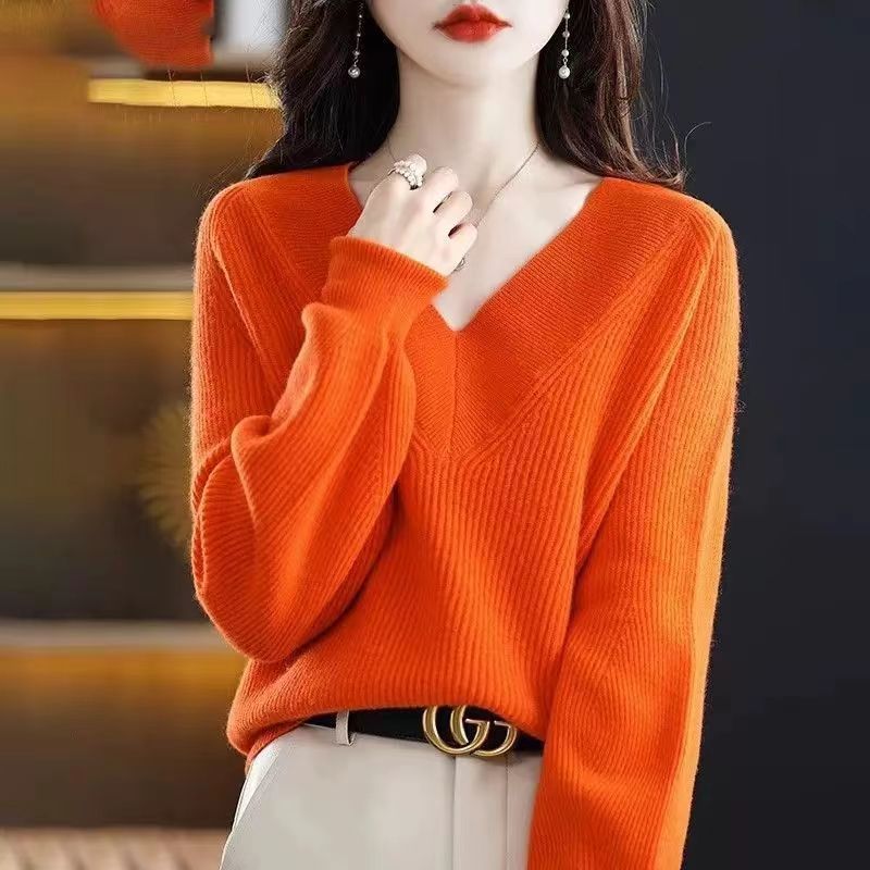 外贸跨境新款时尚羊绒高级感毛衣女秋冬温柔系穿搭针织衫宽松上衣