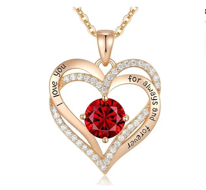 Collar de corazón de circonita colorida con colgante de oro rosa de doble capa, regalo para San Valentín y Día de la Madre