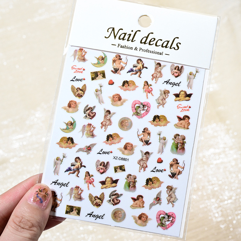 12 Oil Painting Style Angel Nail Art Stickers Cross-Border E-Commerce Little Angel Wings Waterproof Adhesive Nail Art Decoration Stickers