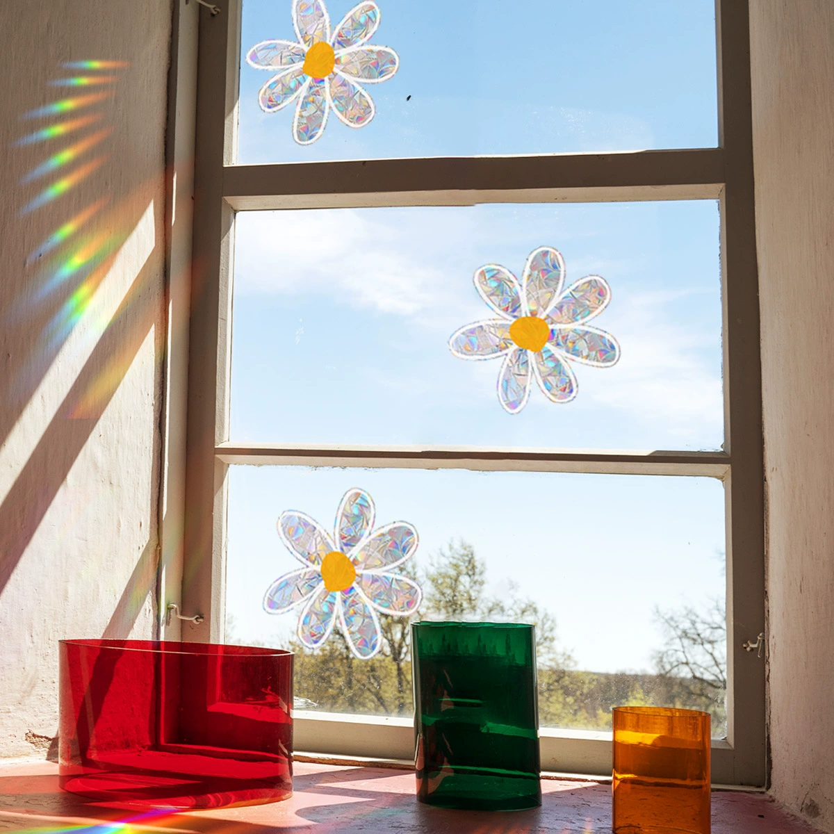 Клинер для окна XC4000 Daisy holographic static cling, декоративная пленка 42×15 см