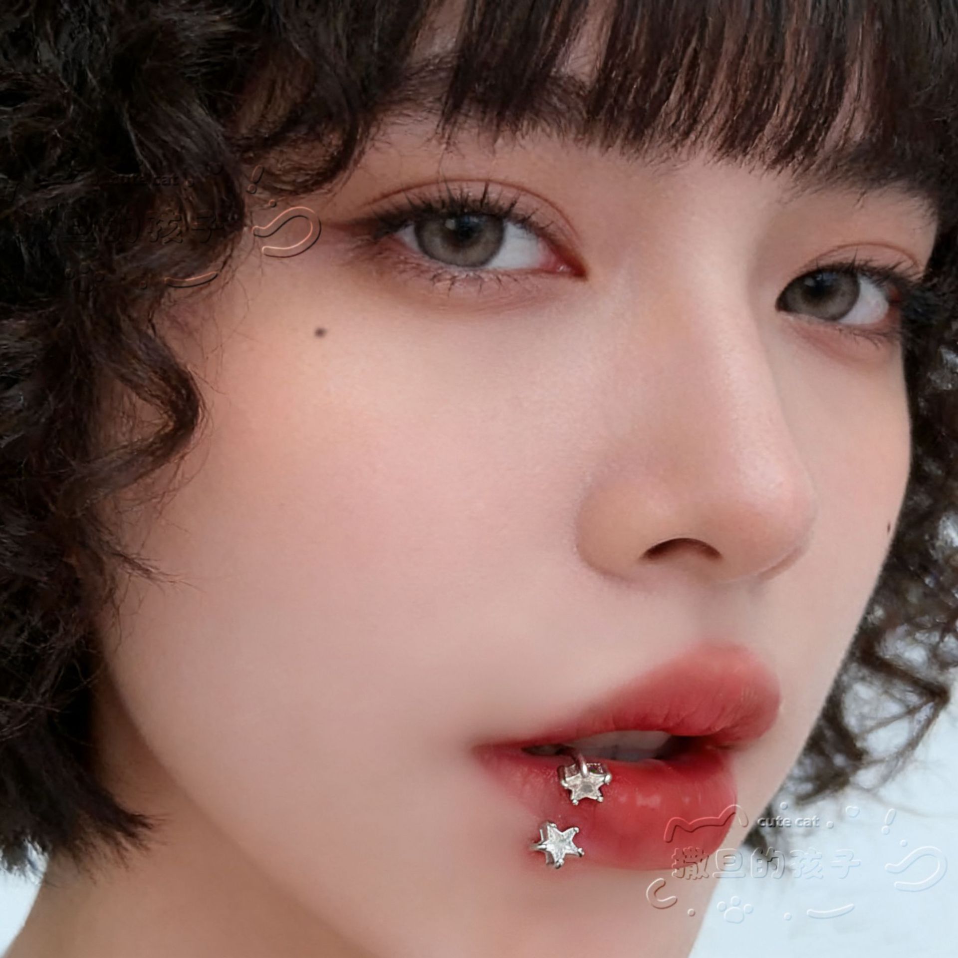 Labret stud lip piercing jewelry styling detail