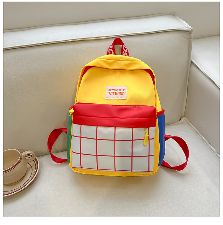 Waterproof 15 Inch Color Block Grid Casual Holiday Kids Backpack display picture 13