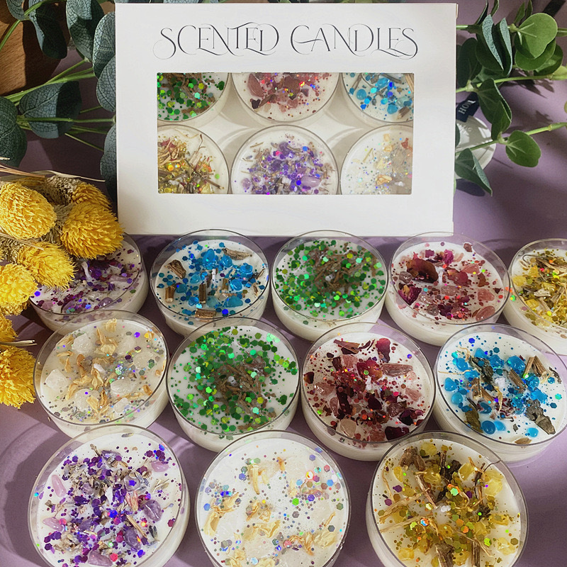 6-Piece Box Aromatherapy Candle With Sequins And Dried Flowers Decoration For Valentine's Day, Birthday Party, Christmas_voghion.com