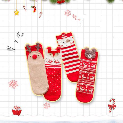 Autumn and winter socks cartoon three-dimensional Christmas socks cute sweet red socks New Year Christmas gift box dropshipping