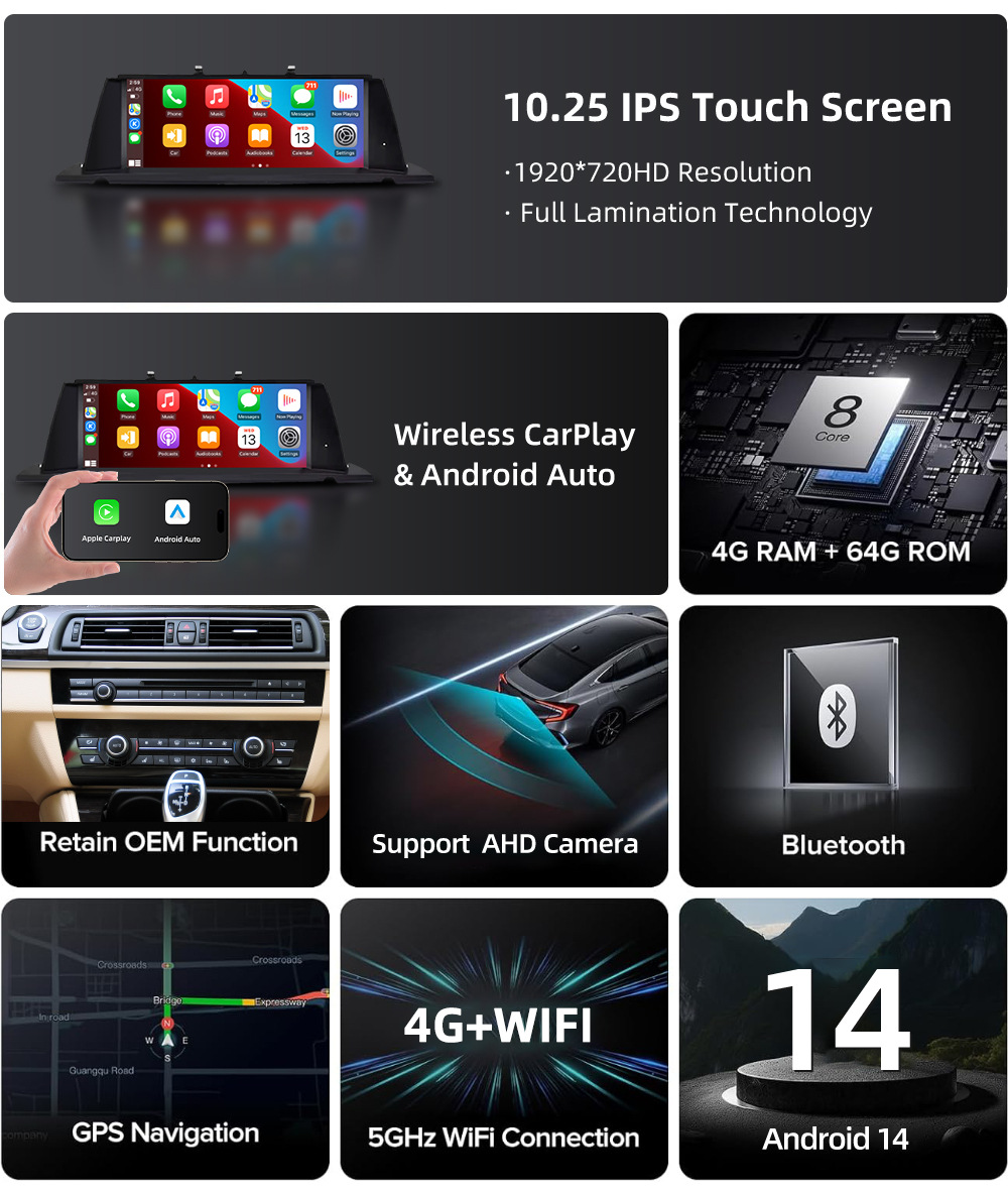 Car-Mounted Central Control Large Screen Suitable for Bmw 5 Series Gt F07 2010-2017 Android Navigation Wireless Carplay