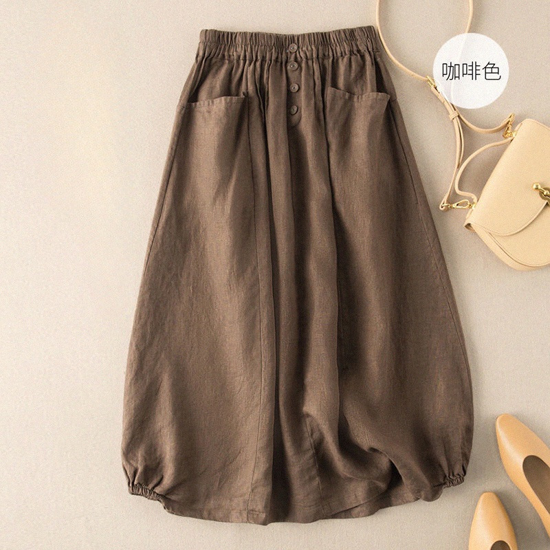 BrAnd Counter WithdrAwAl Discount Women's Cotton And Linen Skirt Women's High-wAist Slim VersAtile A-line Linen Long Skirt