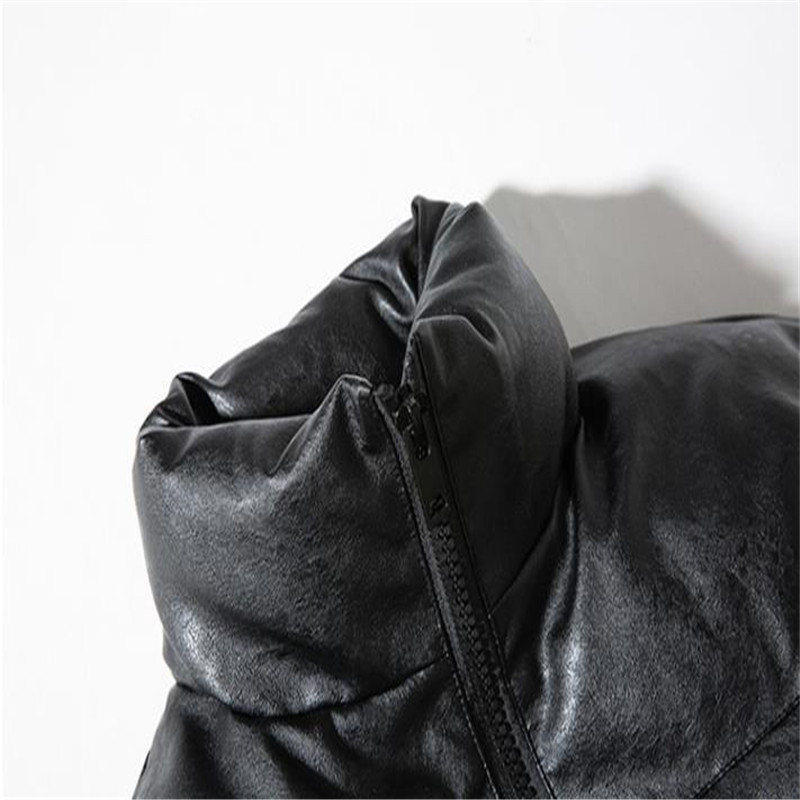 Cappotto in pelle PU di cotone alla moda in tinta unita da uomo, con colletto alto, invernale 2020_voghion.com