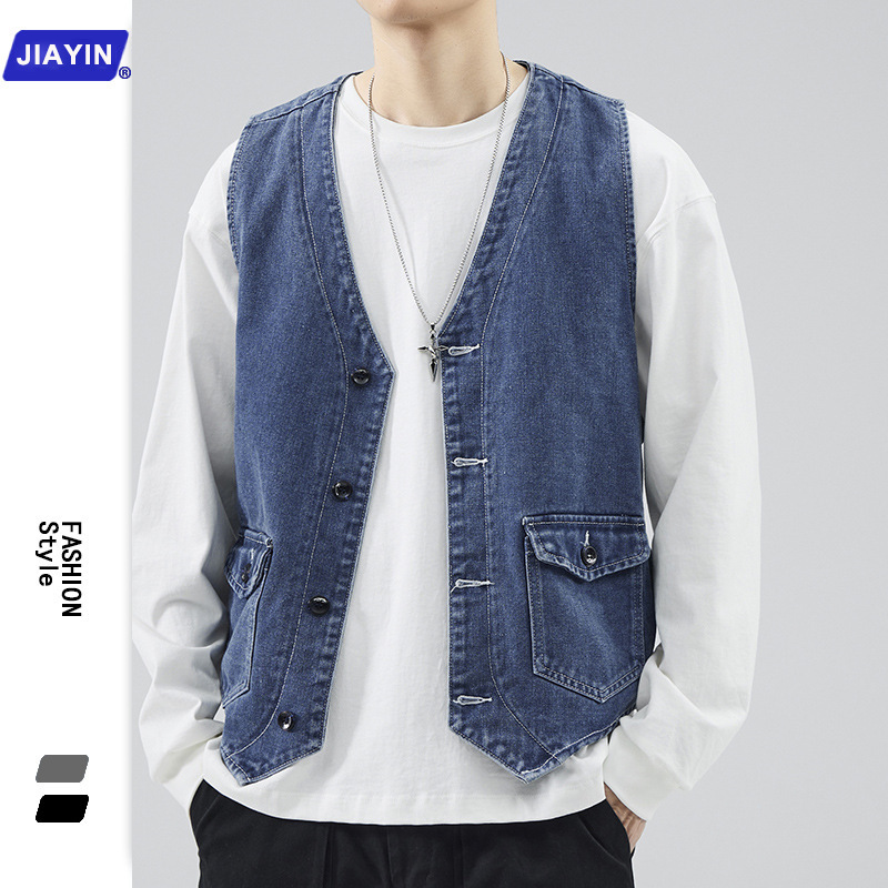 Summer New Denim Vest Men's Japanese Style Workwear Casual Loose Washed Fashionable Youth Retro Jacket Horse Jacket