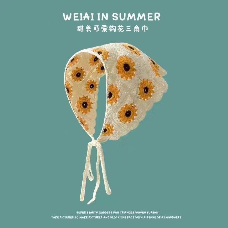 [Liquidación de precio de fábrica] Versión coreana de la bufanda triangular hueca de crochet de punto femenino dulce y lindo sombrero de pañuelo de flores de estilo femenino