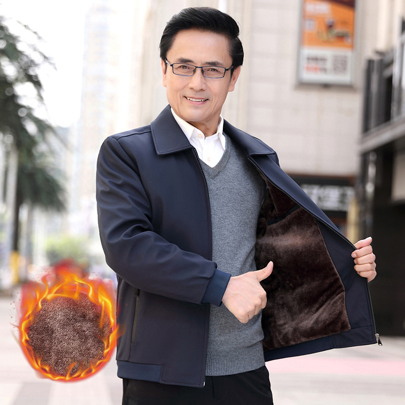 Forrado de lana de mediana edad y ancianos papá chaqueta de los hombres de otoño e invierno casual de negocios de mediana edad chaqueta de la solapa más el tamaño de la capa de los hombres