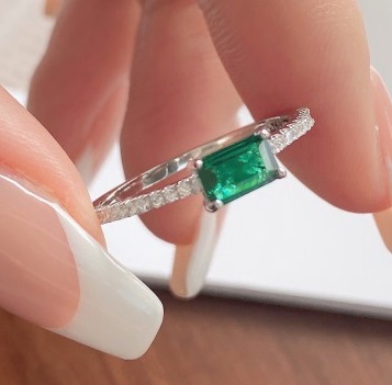 Retro Square Sterling Silver Inlay Artificial Gemstones Zircon Rings 1 Piece