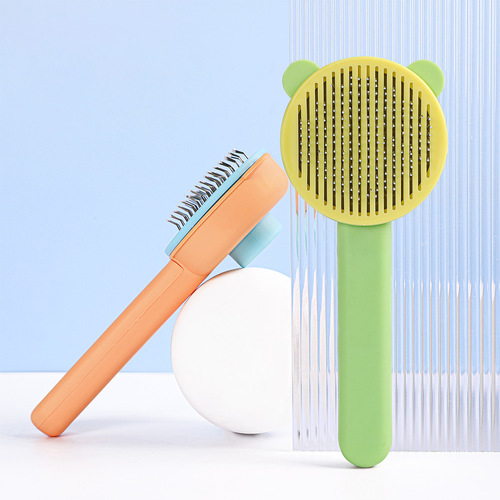 Bear head self-cleaning comb wholesale color matching hair removal comb dog and cat universal comb to remove floating hair pet grooming comb