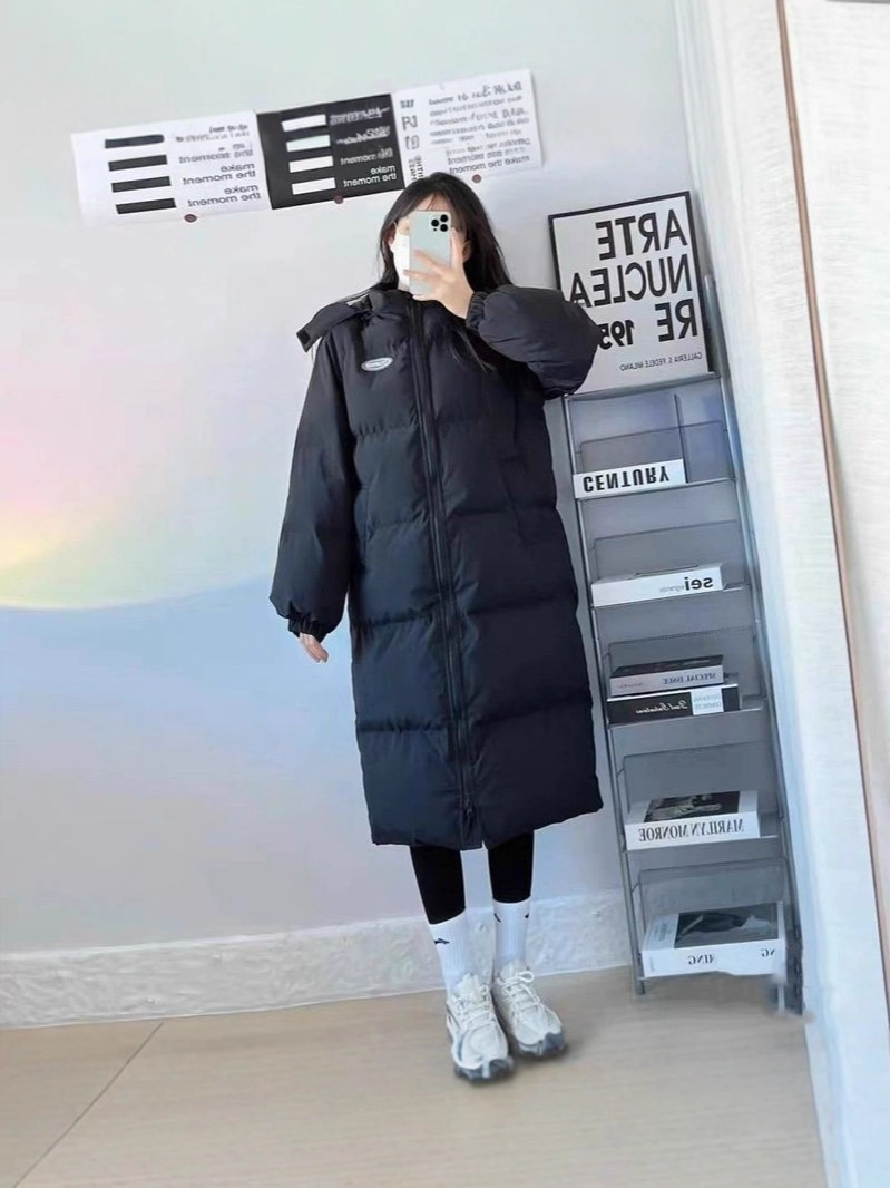 2025年冬用ミドル丈ダウンコットンジャケット、オーバーサイズ、小柄な方向け、厚手コットンコート、無地
