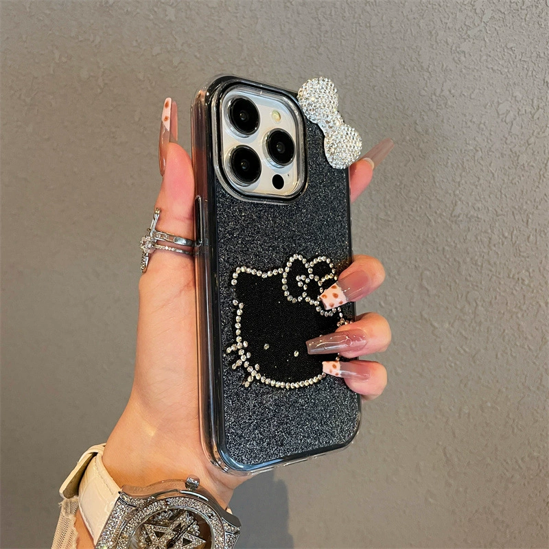 Чехол для телефона Apple iPhone 16 Pro Max — бант из страз, блёстки, совместим с несколькими моделями