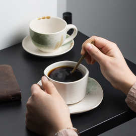 复古陶瓷杯子咖啡杯碟套装情侣马克杯家用喝水杯精致下午茶杯拿铁