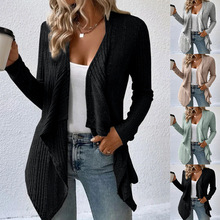 欧美跨境2023TEMU秋冬新款女装纯色休闲时尚宽松长袖针织开衫上衣