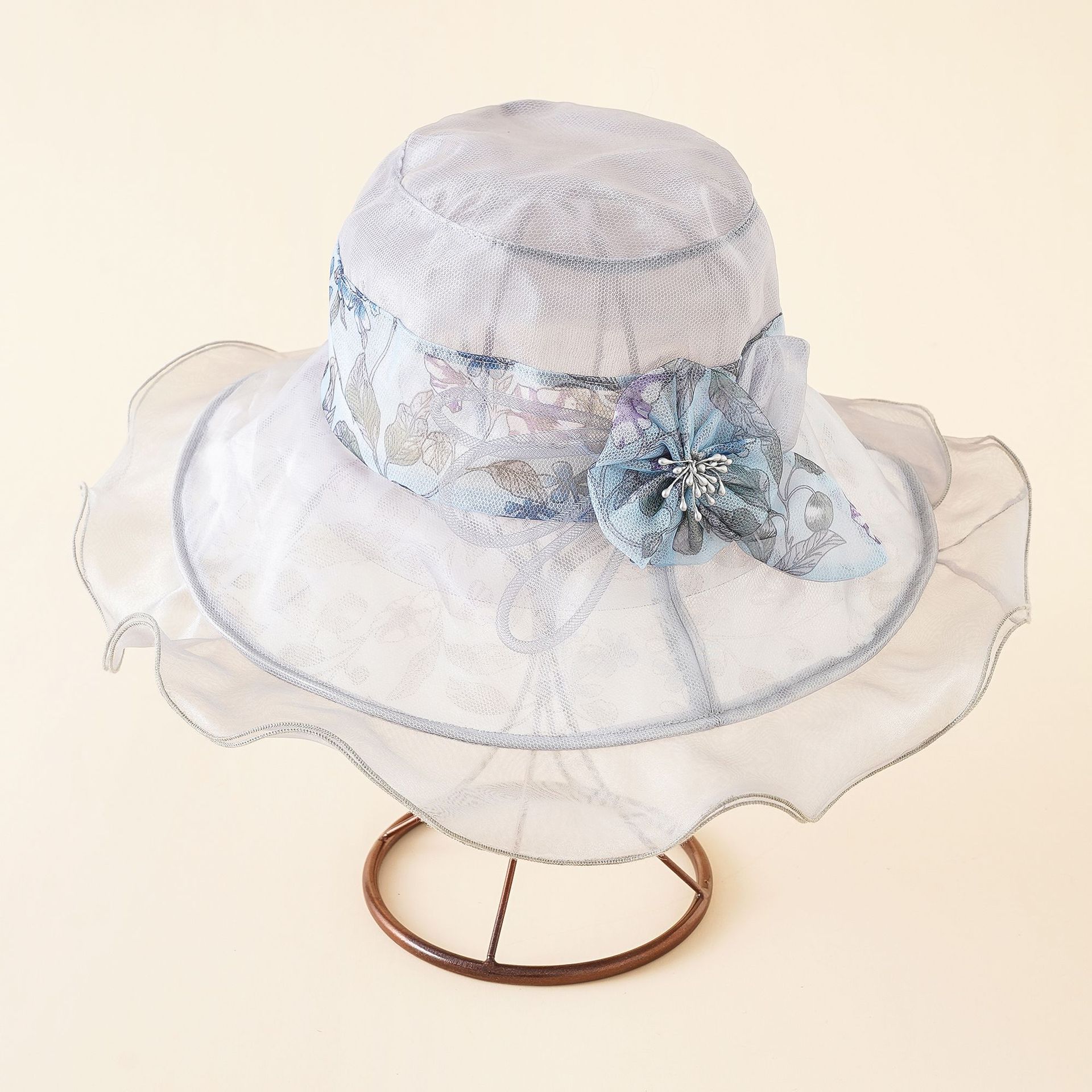 Europa y América Nueva elegante flor sombrero de sol de verano de las mujeres sombrero de Sol de viaje ala grande sombrero plegable