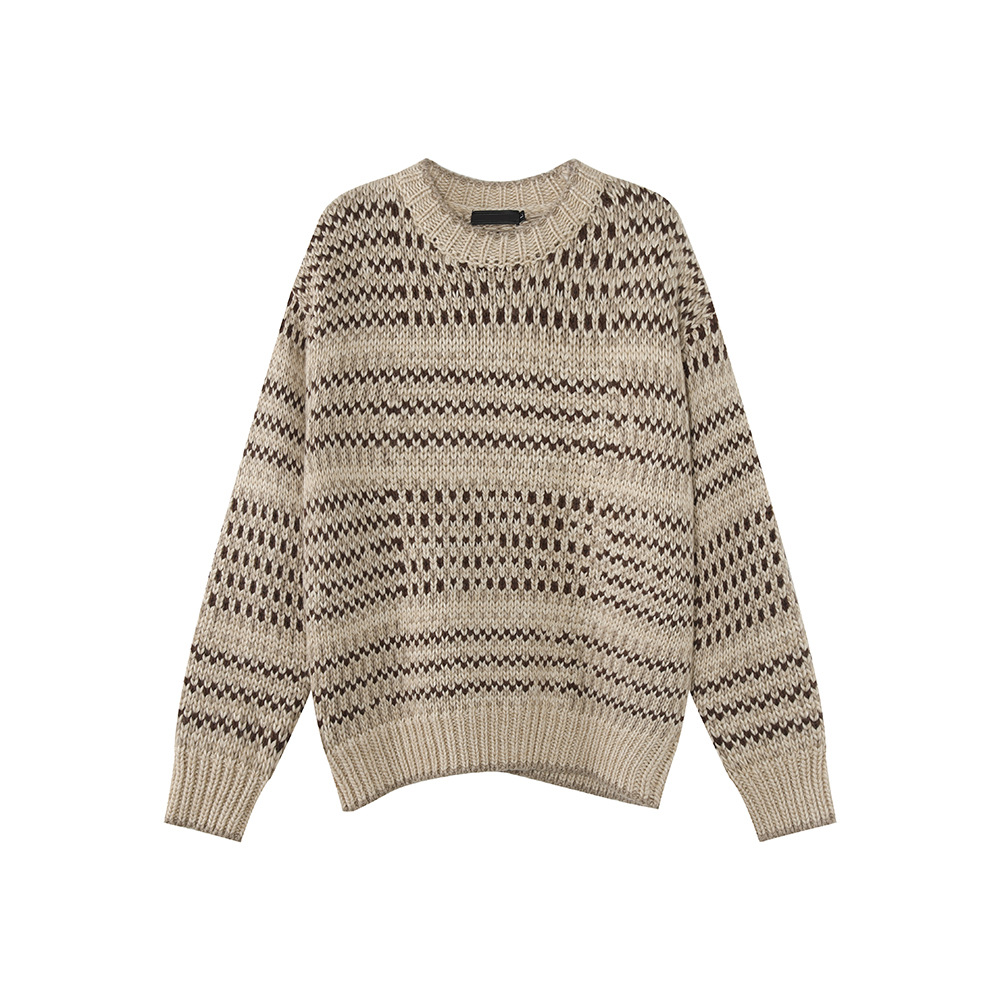 MTLCLOTHES Hombres| Suéter de contraste casual relajado, suéter de cuello redondo de lana suave para hombres y mujeres